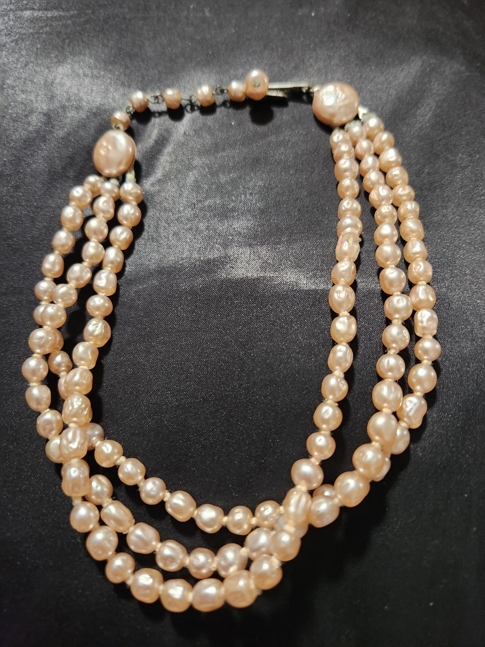 Vintage Japan Pink Glass Pearl Necklace - Multi-Strand Baroque Style